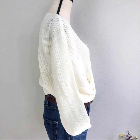 Pearl Beaded Twist Knot Tied Sweater Cream - Picture 5 of 6